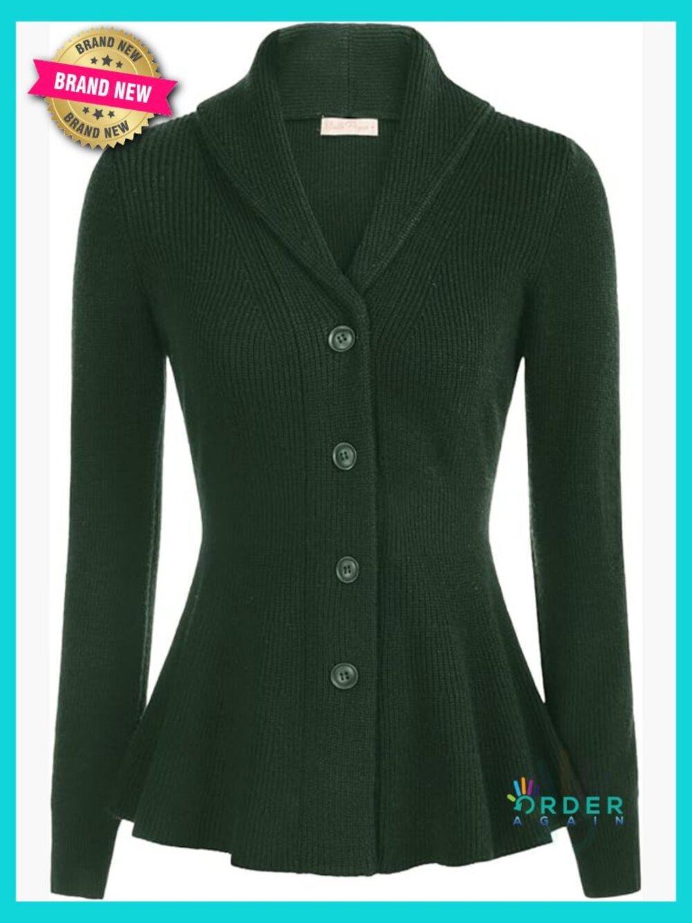 Vintage Shawl Collar Cardigan Sweater Peplum Hem Button Down Retro Warm Coat